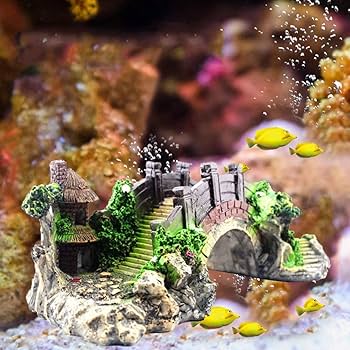 Aquarium Stone Bridge with Pavilion Ornament – Resin Landscape Decoration