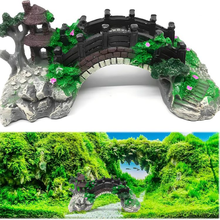 Aquarium Arch Bridge with Pavilion Ornament – Resin Landscape Decoration